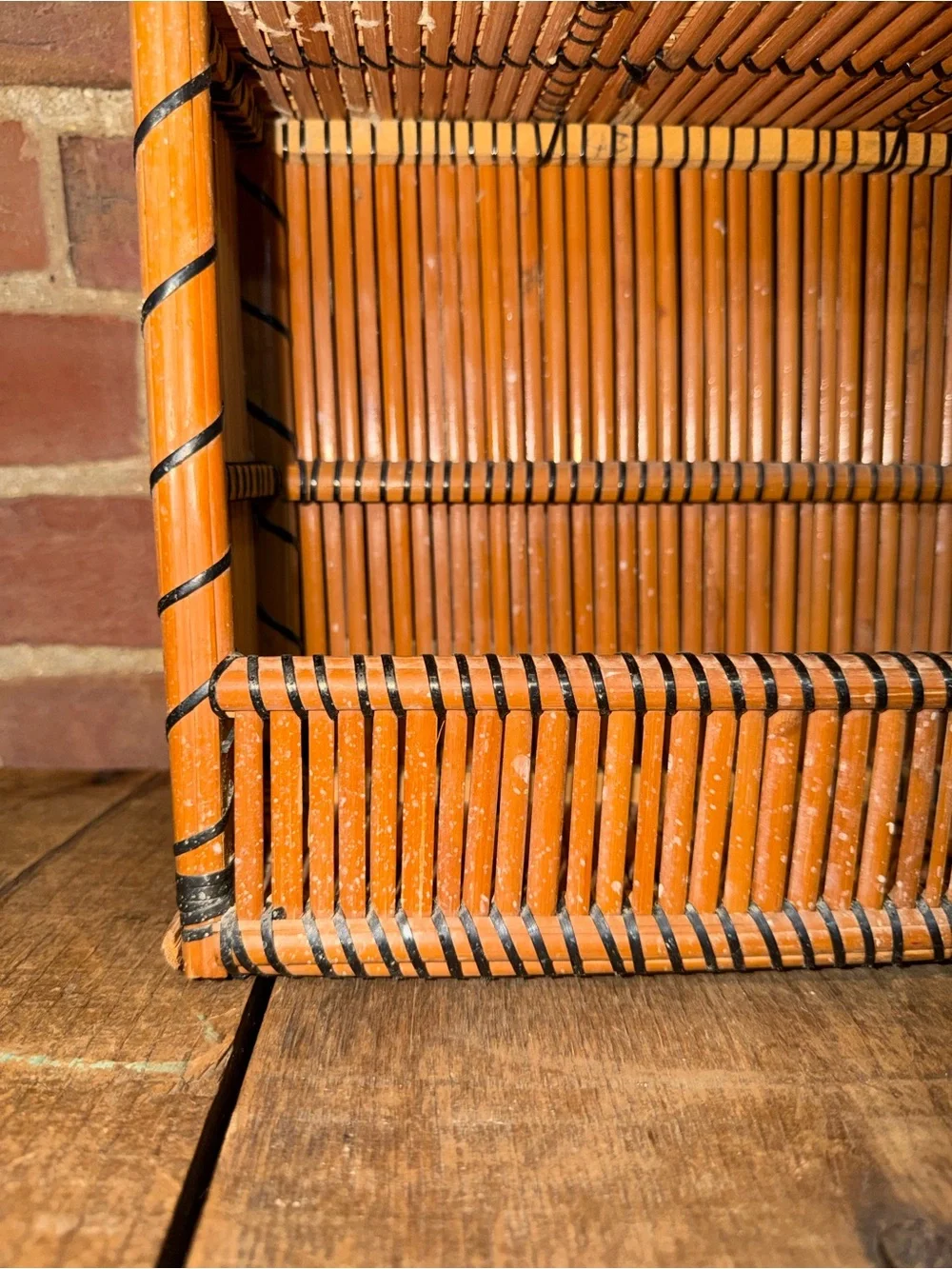 Handwoven Bamboo Spice Rack Organizer Orange Rattan Wall OrganizerThree Tier